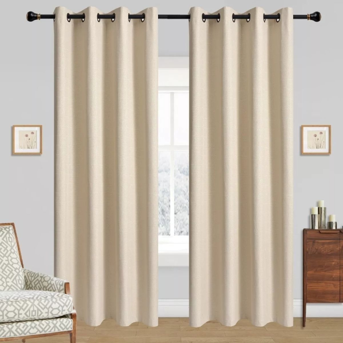 U BUY - 1 Paño Cortina Lino Con Blackout Térmica 140x220    Beige