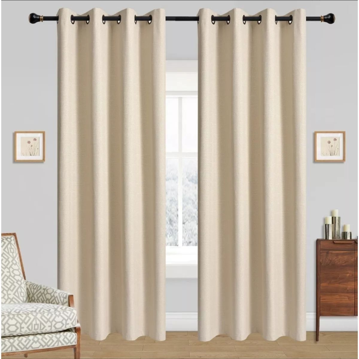 U BUY - 1 Paño Cortina Lino Con Blackout Térmica 140x220    Beige