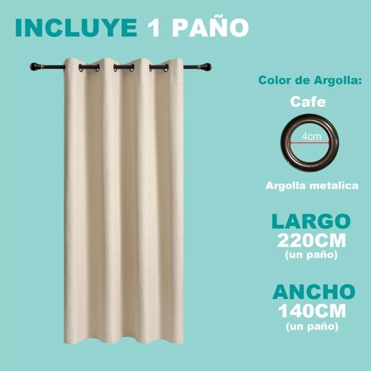 U BUY - 1 Paño Cortina Lino Con Blackout Térmica 140x220    Beige