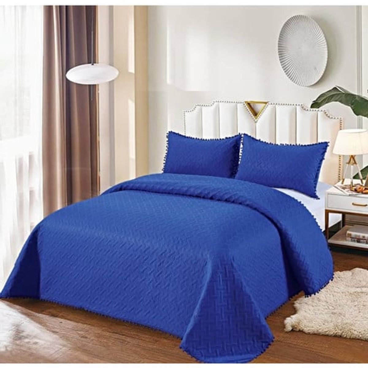 GENERICO - COLCHA QUILT DE VERANO CON POMPONES  PLAZA Y MEDIA