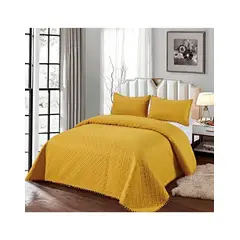 GENERICO - COLCHA QUILT DE VERANO CON POMPONES 2 PLAZAS