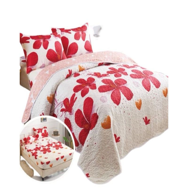 GENERICO - CUBRECAMA VERANO QUILT 5 PIEZAS CON JUEGO DE SÁBANAS