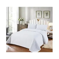 GENERICO - COLCHA QUILT DE VERANO CON POMPONES PLAZA Y MEDIA