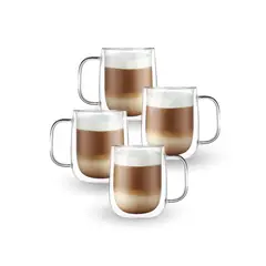 SANTU HOME & DECO - Set de 4 Tazas de Vidrio Doble Pared 250 ml Café y Té Mugs