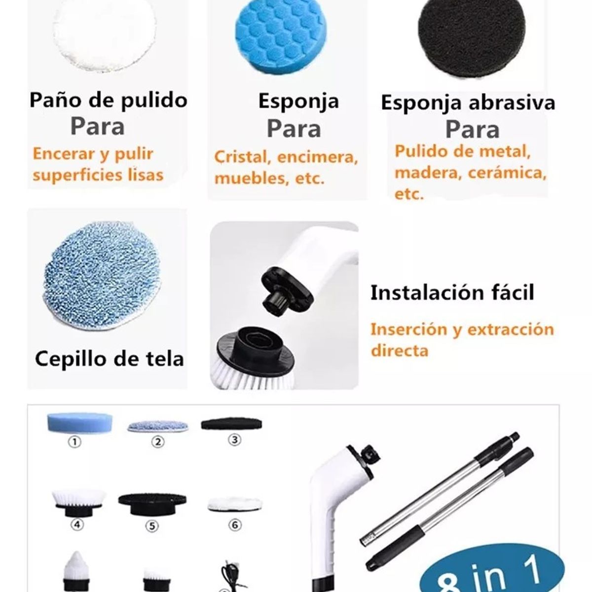 MUNDO MAGIA - Cepillo Limpieza Eléctrico Inalámbrico Multiuso Para Hogar