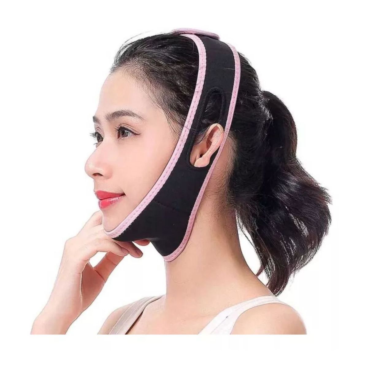 GENERICO - Faja Reductora Papada Anti Arruga Mentonera 59cm Negra