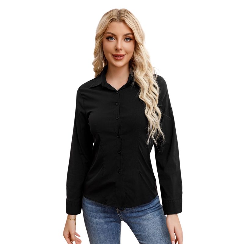 MPROPIA - Blusa Mujer Manga Larga Elasticada Lisa Botones Formal 0056