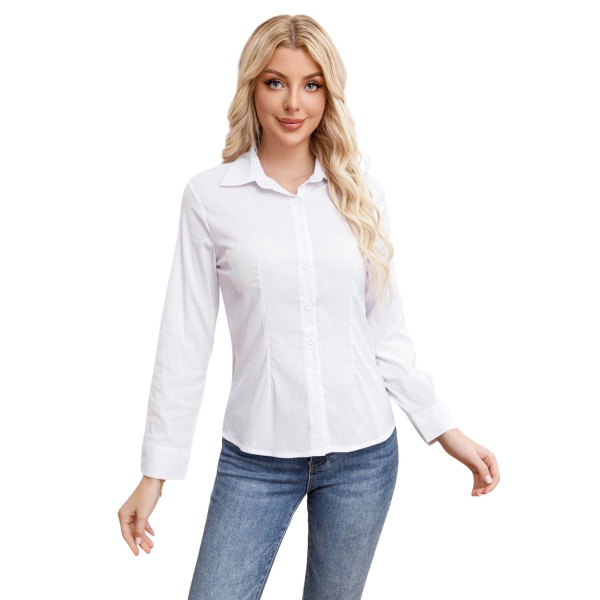 LIKE SHOP - Blusa Mujer Manga Larga Elasticada Lisa Botones Formal 0056