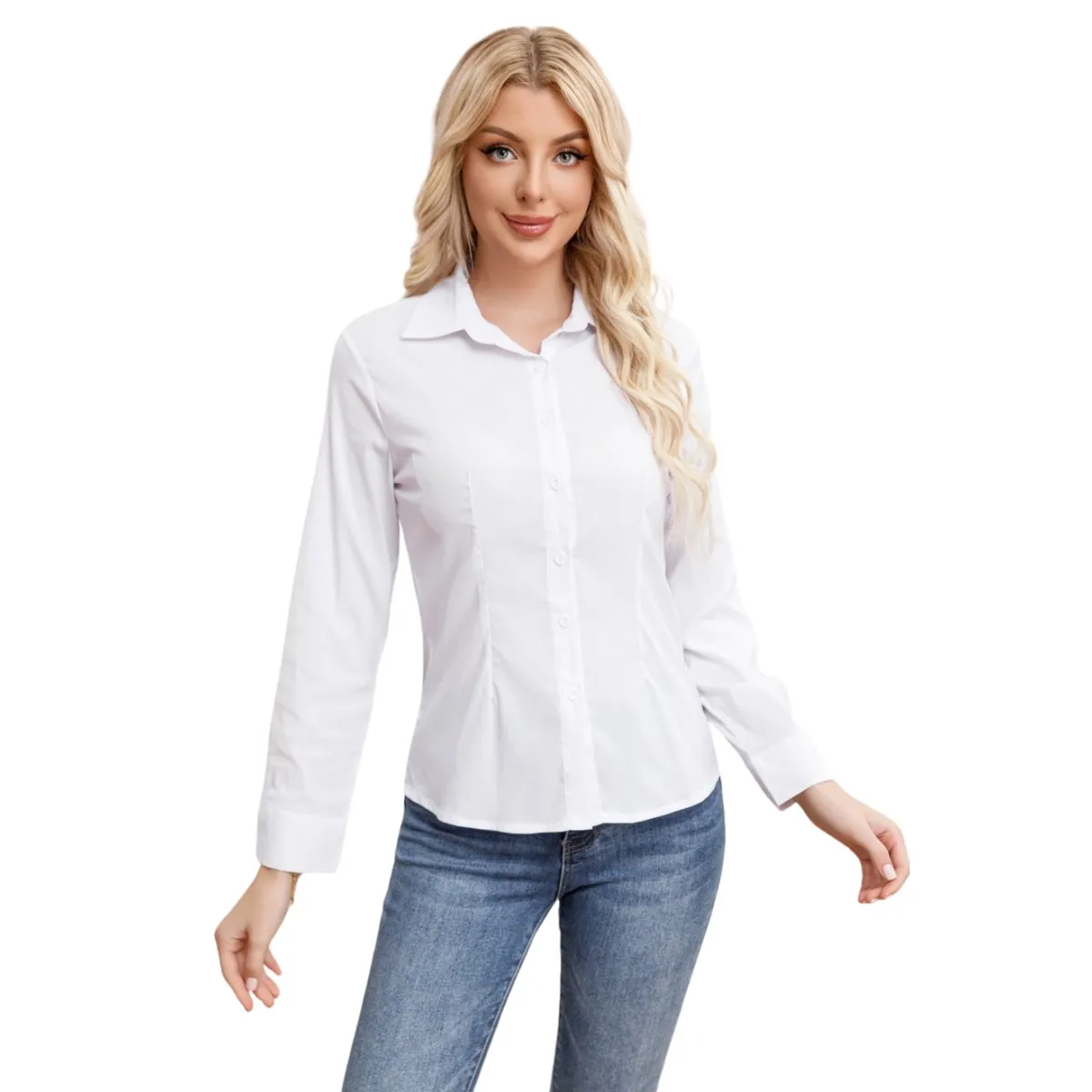 LIKE SHOP - Blusa Mujer Manga Larga Elasticada Lisa Botones Formal 0056