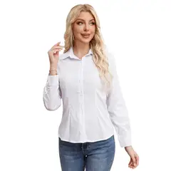 MPROPIA - Blusa Mujer Manga Larga Elasticada Lisa Botones Formal 0056