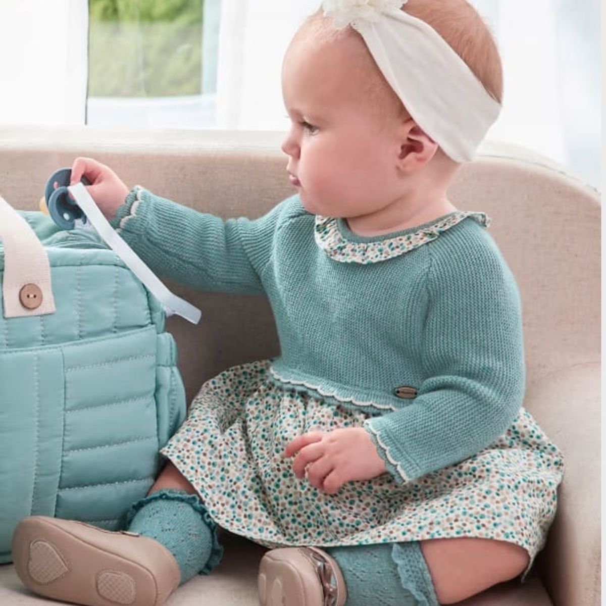 MAYORAL - Elegante y delicado Vestido combinado tricot recién nacida