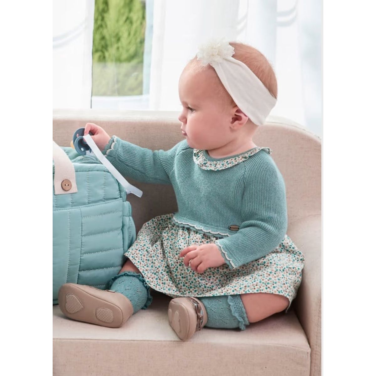 MAYORAL - Elegante y delicado Vestido combinado tricot recién nacida