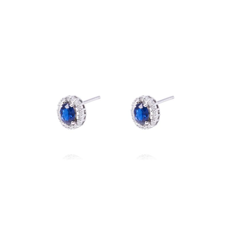 JB JOYAS BARON - Aros Oro Blanco 18kt Diamantes 30 Pts y Zafiro 1,34 Qlts