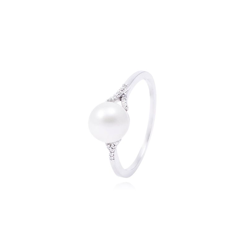 JB JOYAS BARON - Anillo Oro Blanco 18kt Diamantes 5 Pts y Perla 7mm