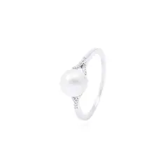 JB JOYAS BARON - Anillo Oro Blanco 18kt Diamantes 5 Pts y Perla 7mm