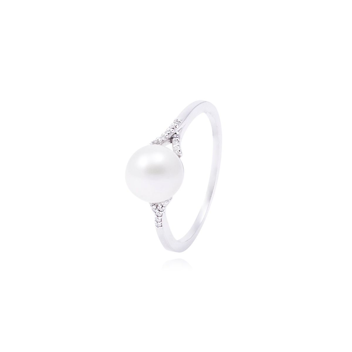 JB JOYAS BARON - Anillo Oro Blanco 18kt Diamantes 5 Pts y Perla 7mm