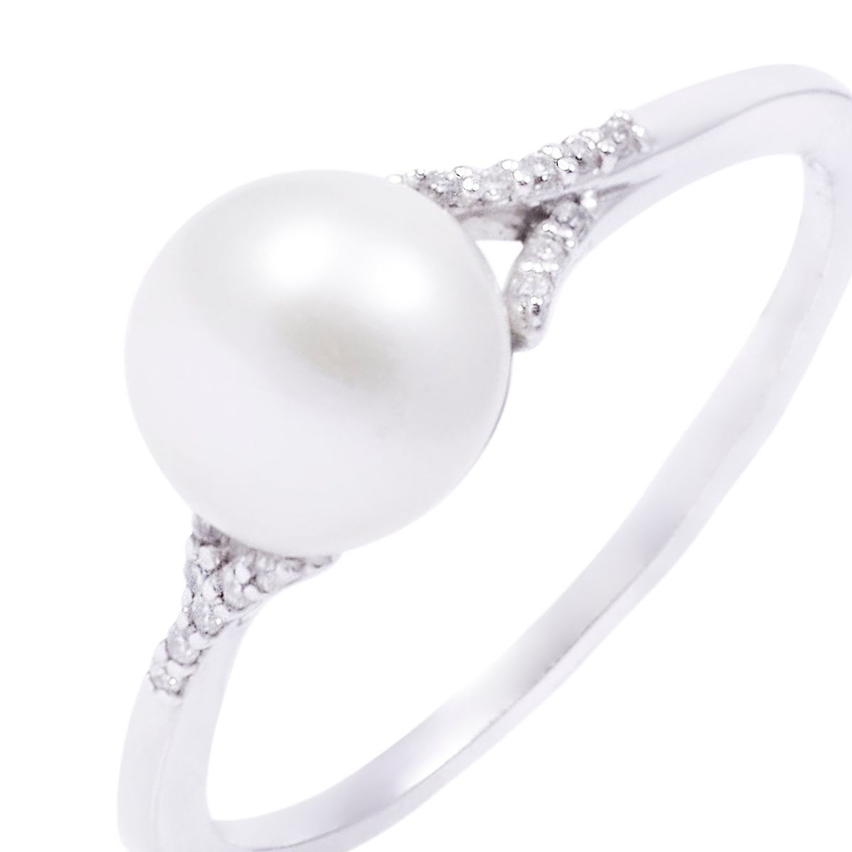JB JOYAS BARON - Anillo Oro Blanco 18kt Diamantes 5 Pts y Perla 7mm
