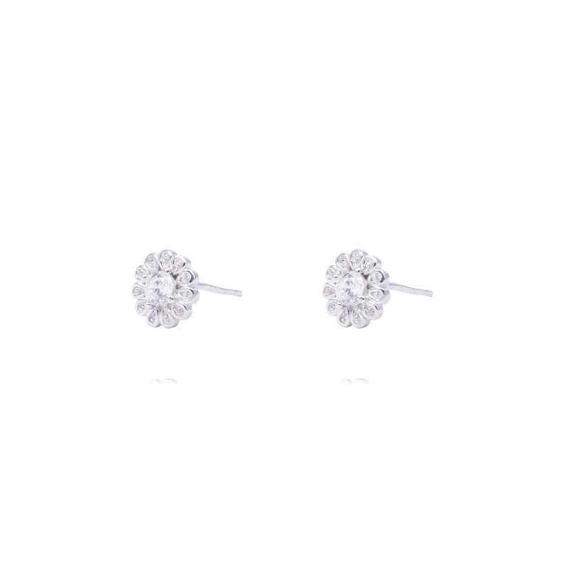 JB JOYAS BARON - Aros Plata Esterlina 925 Flor Radiante y Circonitas