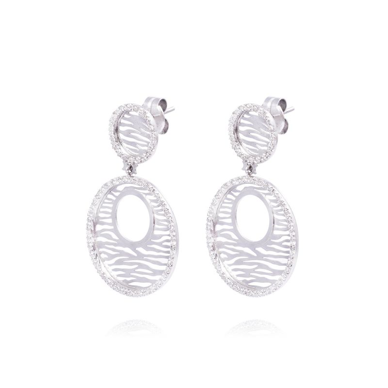 JB JOYAS BARON - Aros Oro Blanco 18kt Dos Círculos Diamantes 1,38 Qlts