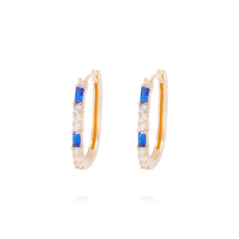 JB JOYAS BARON - Aros Oro Amarillo 18kt Argollas Circonitas Blancas y Azules