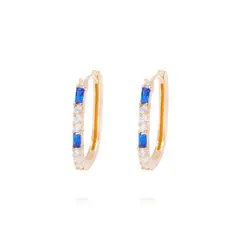 JB JOYAS BARON - Aros Oro Amarillo 18kt Argollas Circonitas Blancas y Azules