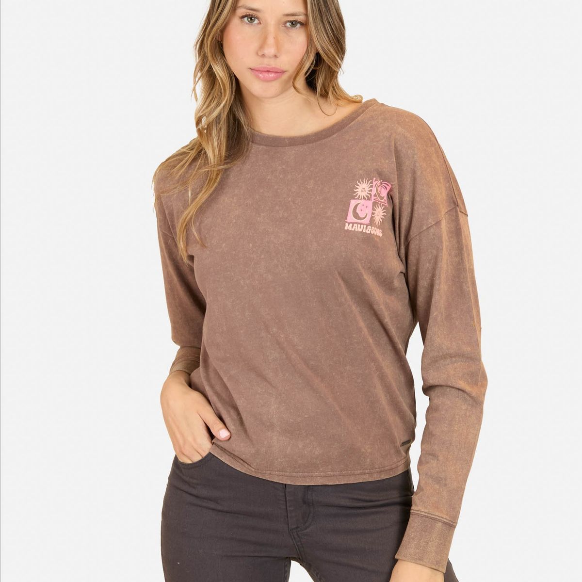 MAUI AND SONS - Polera ML Tidal Café Mujer Maui And Sons - Café
