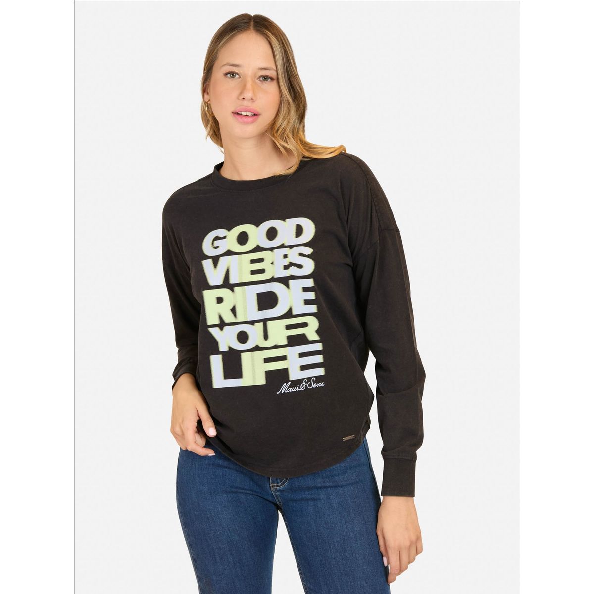 MAUI AND SONS - Polera ML Saltwater Negro Mujer Maui And Sons - Negro