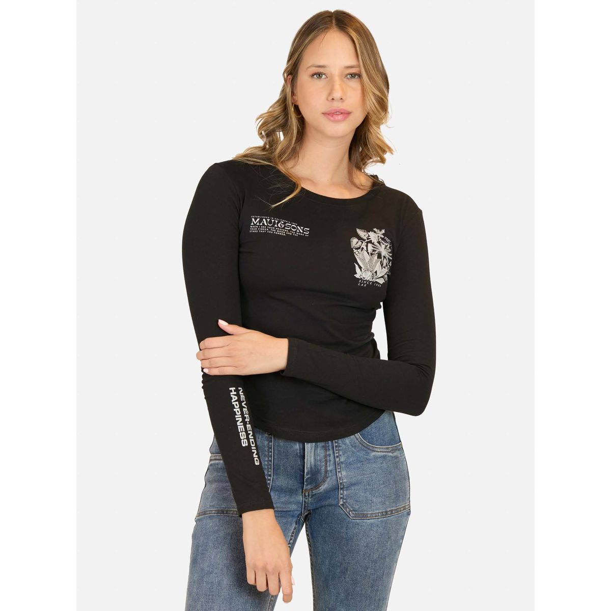 MAUI AND SONS - Polera ML Racer Negro Mujer Maui And Sons