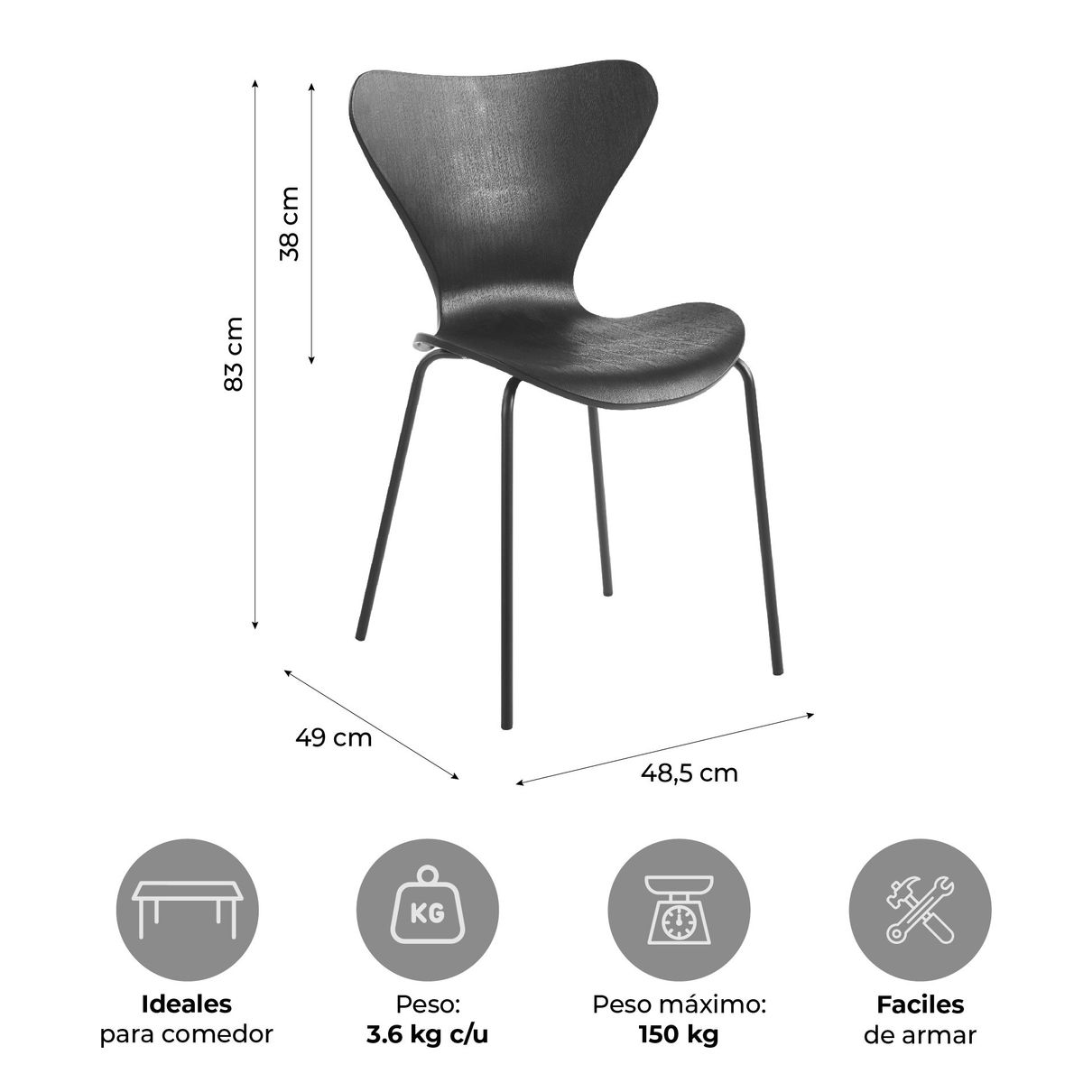 RELAN - Set de 4 Sillas Curvas de Comedor Top Living Belica