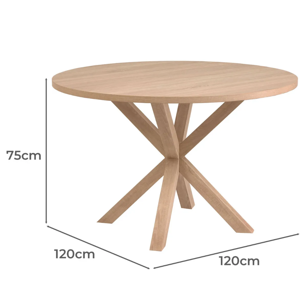 PANDALINO - Mesa Redonda Equiz Wood 120cm - Base X - Comedor u Oficina