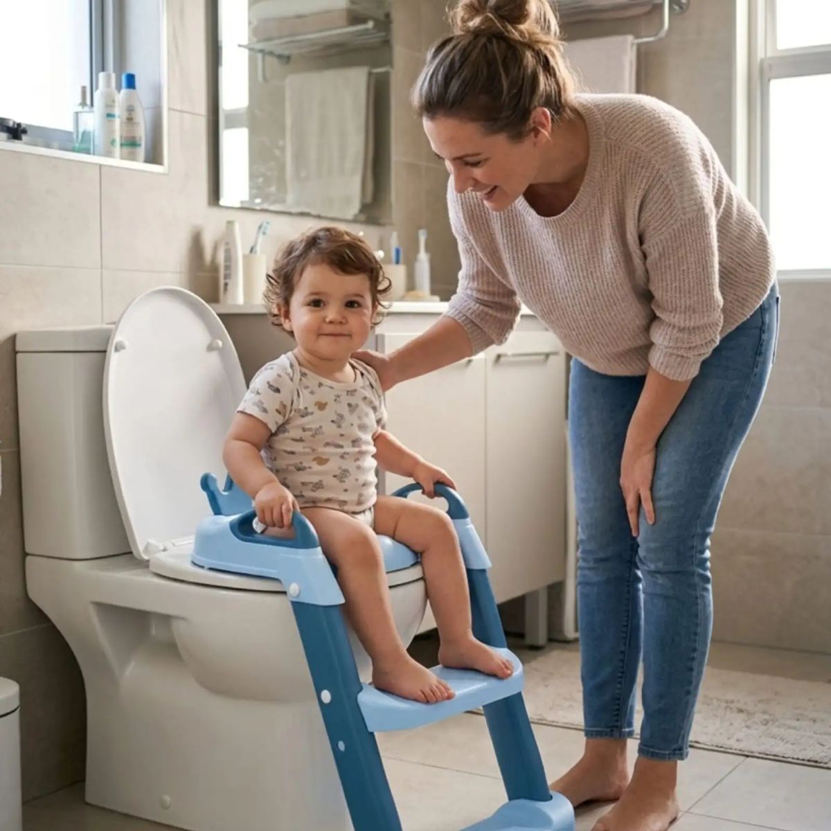 GENERICO - Adaptador Asiento Baño Infantil Con Escalera Corona Azul