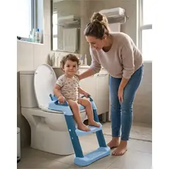 GENERICO - Adaptador Asiento Baño Infantil Con Escalera Corona Azul