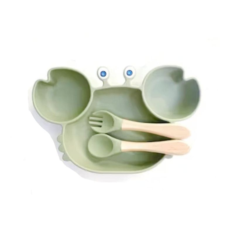 GENERICO - Plato Para Bebé Diseño Cangrejo Con Set Cubiertos