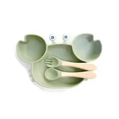 GENERICO - Plato Para Bebé Diseño Cangrejo Con Set Cubiertos