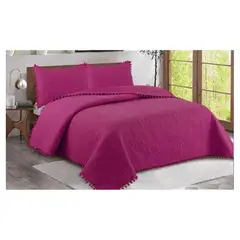 COMPRAPO - Cubrecama Quilt Pompones 2 Plazas + 2 Fundas Magenta W