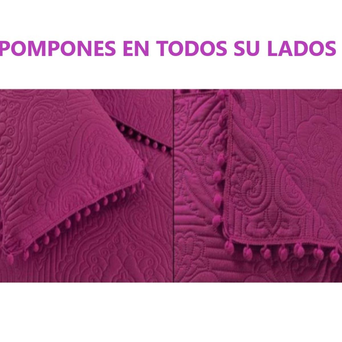 COMPRAPO - Cubrecama Quilt Pompones 2 Plazas + 2 Fundas Magenta W