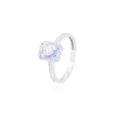 JB JOYAS BARON - Anillo Oro Blanco 18kt Circonita Azul Cuadrada y Cintillo