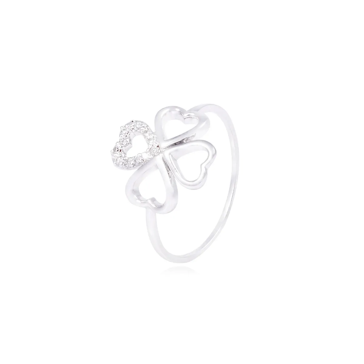 JB JOYAS BARON - Anillo Compromiso Oro Blanco 18kt Trébol Corazones Diamantes 6 Pts
