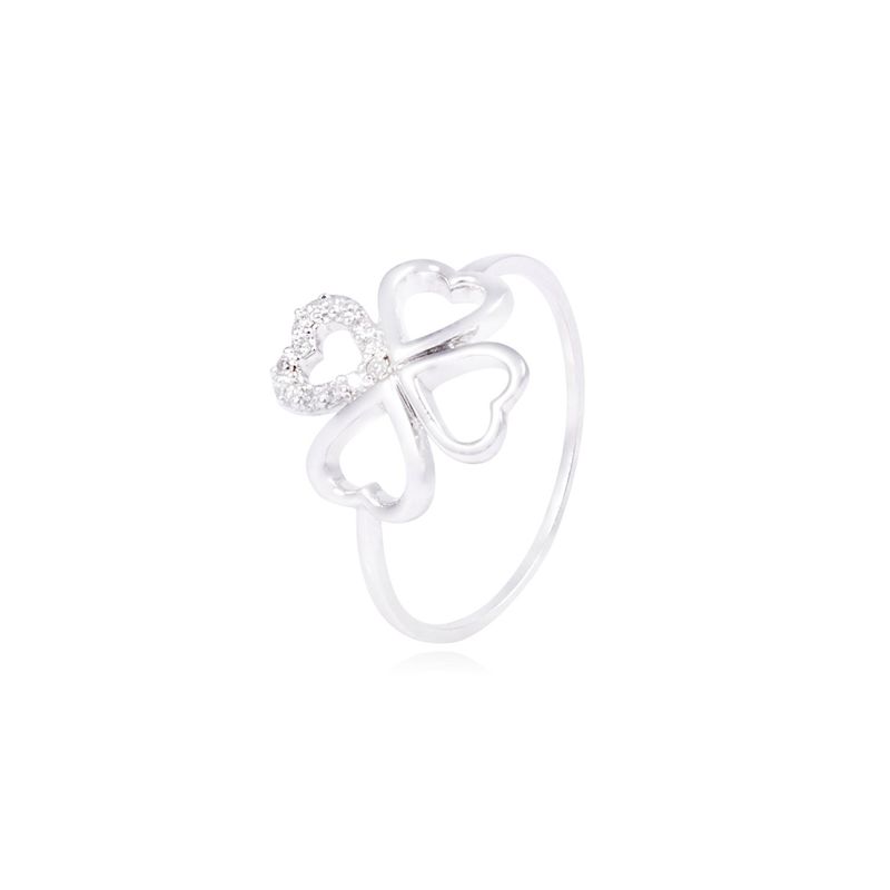 JB JOYAS BARON - Anillo Compromiso Oro Blanco 18kt Trébol Corazones Diamantes 6 Pts