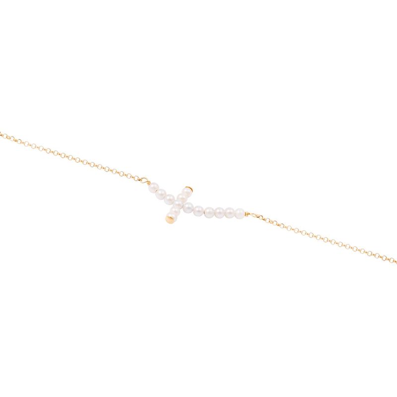 JB JOYAS BARON - Pulsera Oro Amarillo 18kt Cruz con Perlas  3