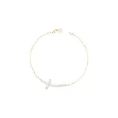 JB JOYAS BARON - Pulsera Oro Amarillo 18kt Cruz con Perlas 3