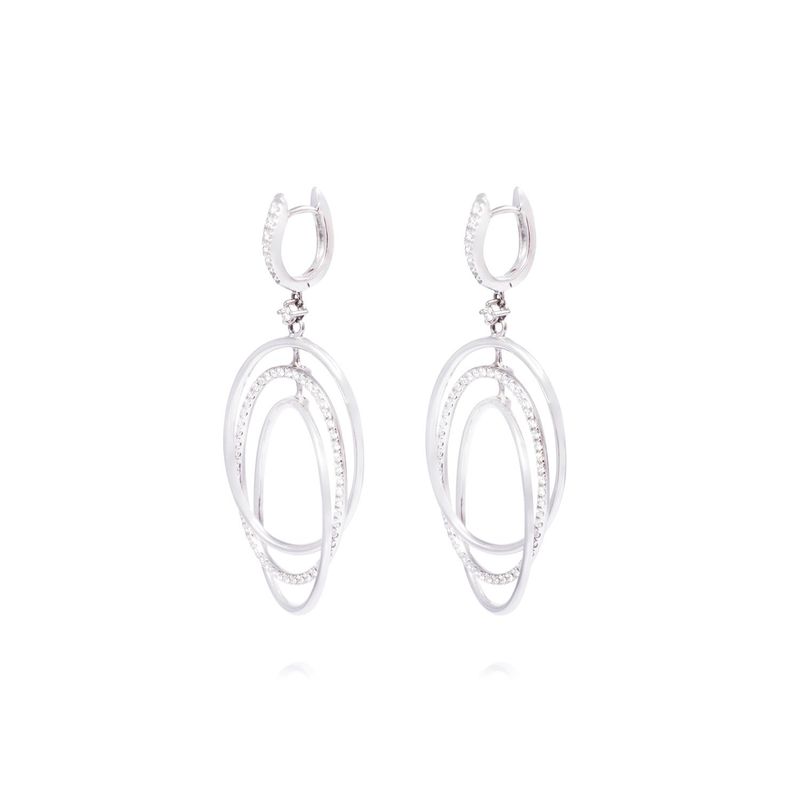 JB JOYAS BARON - Aros Oro Blanco 18kt Tres Círculos Diamantes 78 Pts