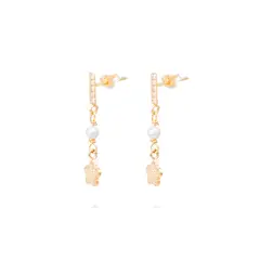 JB JOYAS BARON - Aros Oro Amarillo 18kt Flores Colgantes y Circonitas