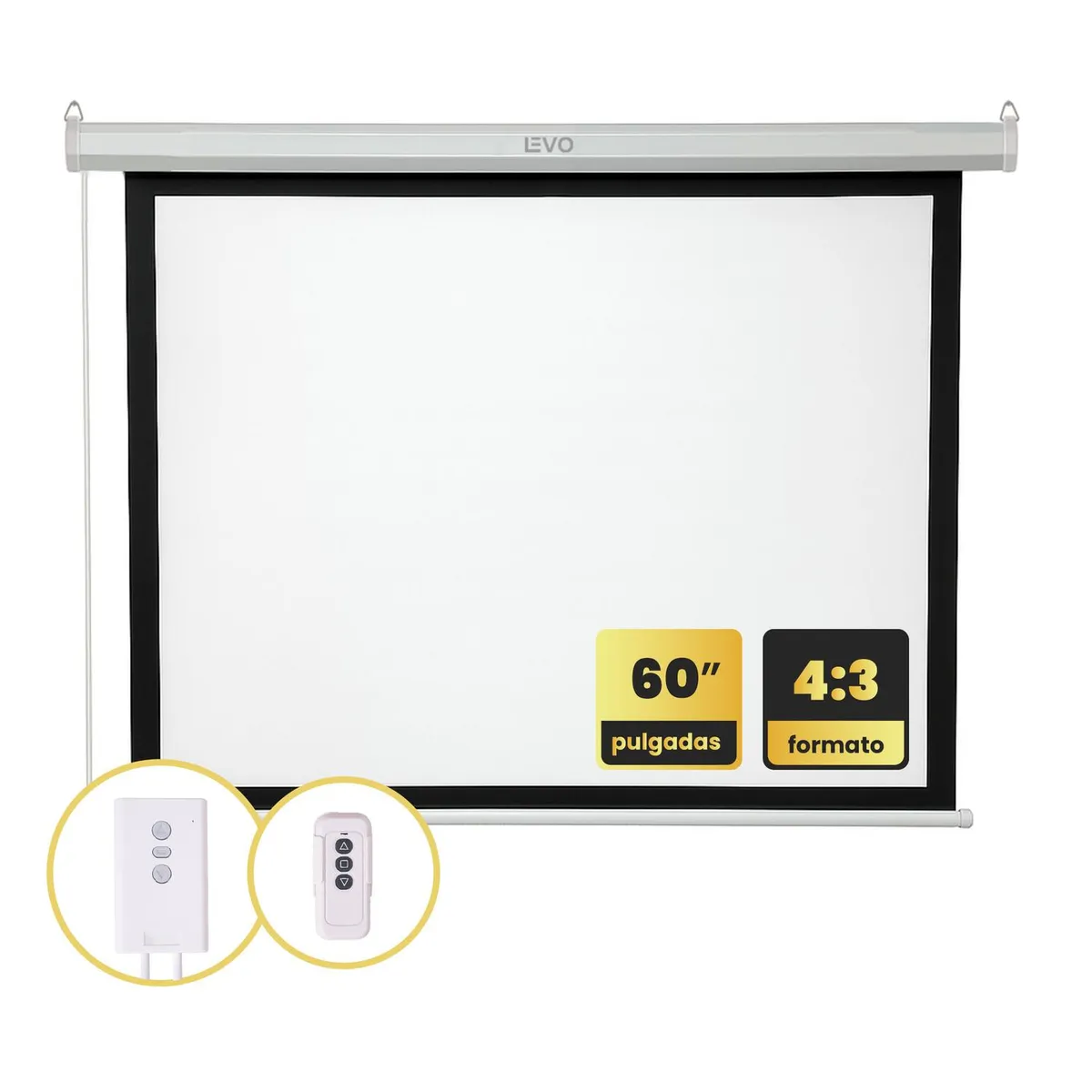 LEVO - Telón 60 pulgadas Eléctrico con control 120 x 90 cm LEVO