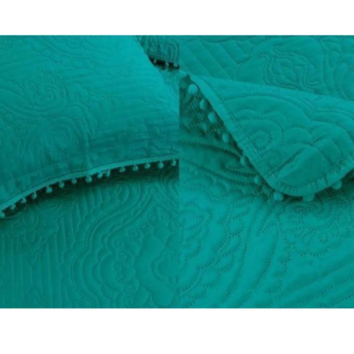 COMPRAPO - Cubrecama Quilt Pompones 2 Plazas + 2 Fundas Turquesa W