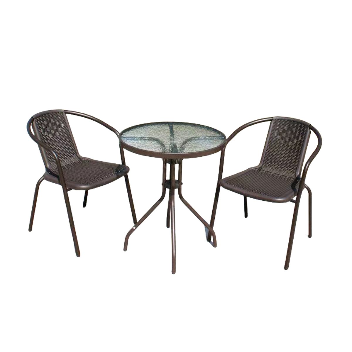 IDEEHOUSE - Juego Terraza Terraza Simil Ratan 2 Sillas y 1 mesa