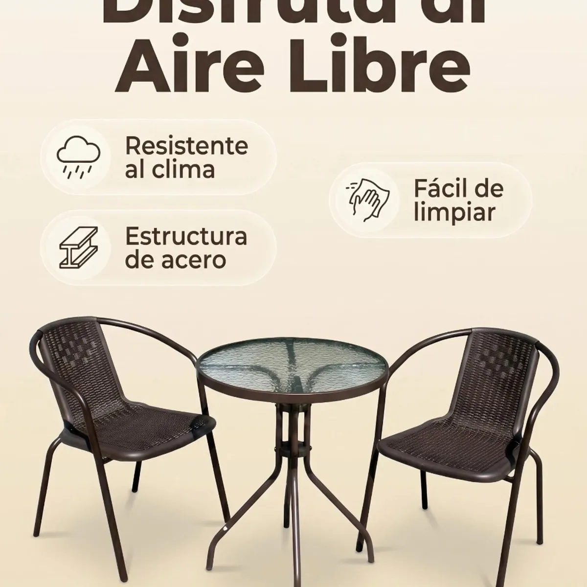 IDEEHOUSE - Juego Terraza Terraza Simil Ratan 2 Sillas y 1 mesa
