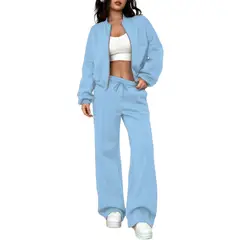 BLWOENS - Chaqueta de manga larga y pantalones largos para mujeres - 2 piezas - Azul