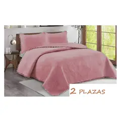COMPRAPO - Cubrecama Quilt Pompones 2 Plazas + 2 Fundas Palo de Rosa W