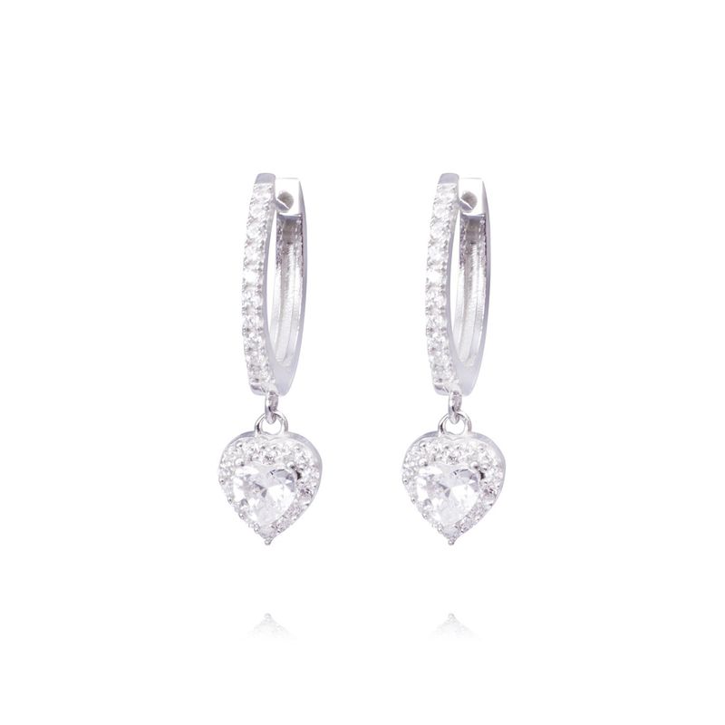 JB JOYAS BARON - Aros Plata Esterlina 925 Argollas Corazones Colgantes y Circonitas